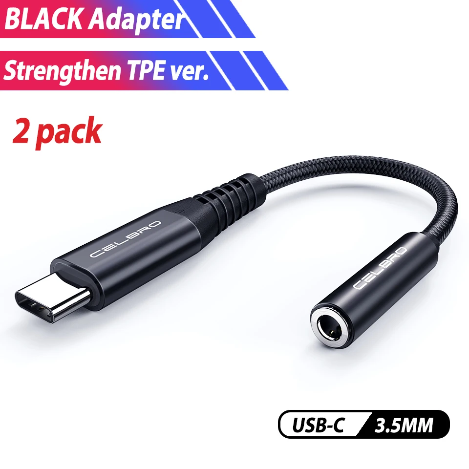 2 шт 3,5 мм аудио кабель 3,5 разъем для samsung Note 10 9 S10 Oneplus 7t Pro Mi 9 8 Usb type C до 3,5 мм AUX разъем для наушников адаптер - Цвет: black--2pack