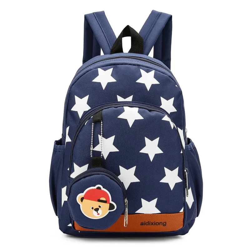Durable Canvas Primary School Bag Stars Pattern Pink Navy Large Capacity Backpack Kids School Bags
