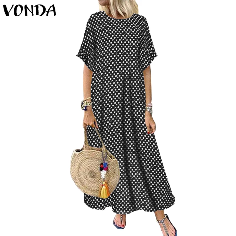 VONDA, женское длинное платье, повседневное, круглый вырез, Платья для вечеринок, свободные, в горошек, с принтом, платья, богемное, Vestido, для беременных, Robe Femme