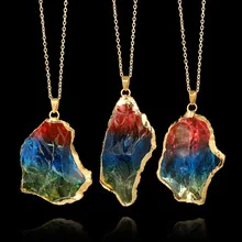 Стиль AliExpress натуральный камень аксессуары Европа и Америка натуральный камень Радуга Цвет Треугольная Подвеска Ожерелье