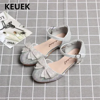 

New Summer Shoes Girls Baby High Heels Princess Children Rhinestones Bow Student Party Dance Shoes Kids Sandals Dress Shoes 018