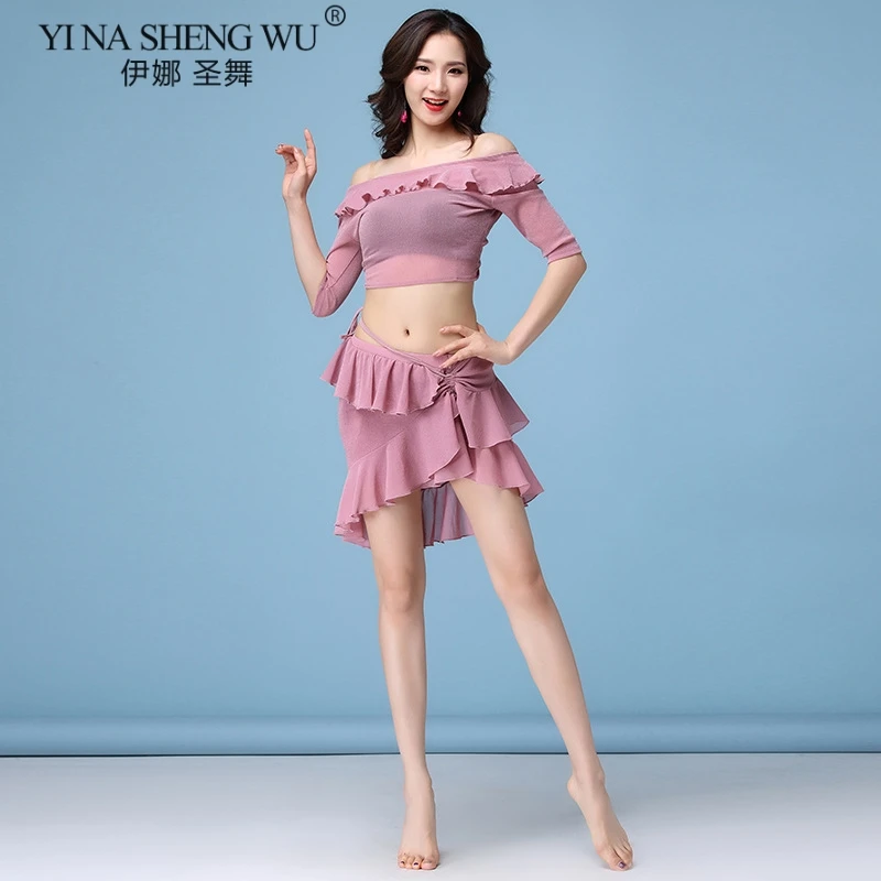1175 Pink Set Новая одежда для танца живота одежда танцора живота костюм для женщин Блестящий летний короткий рукав сексуальный топ юбка Восточный танец - Цвет: 1175 Pink Set
