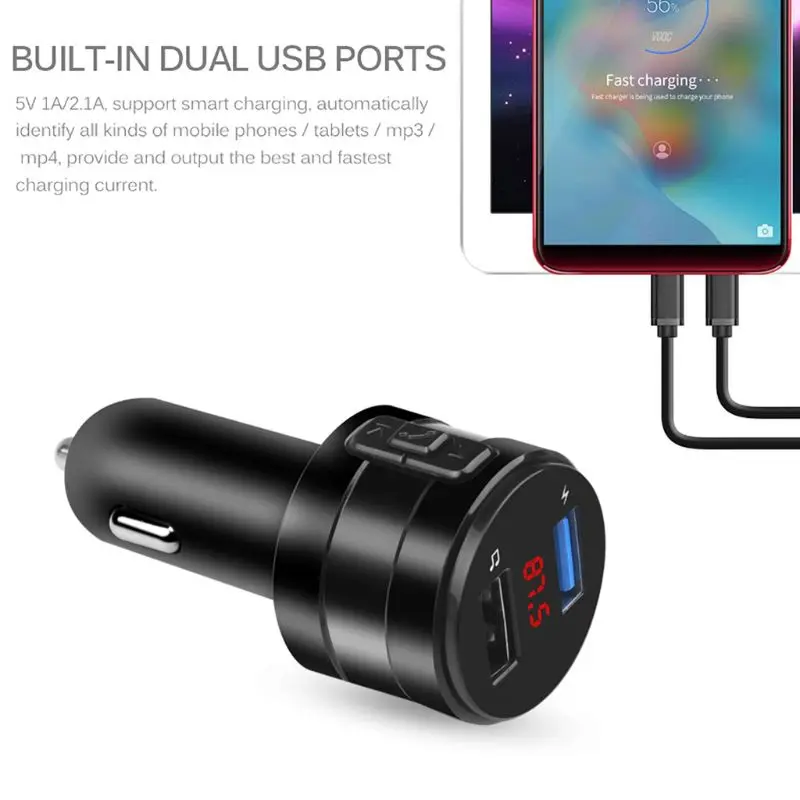 Гарнитура Bluetooth 4,2 fm-передатчик модулятор автомобильное зарядное устройство 3.1A двойной USB