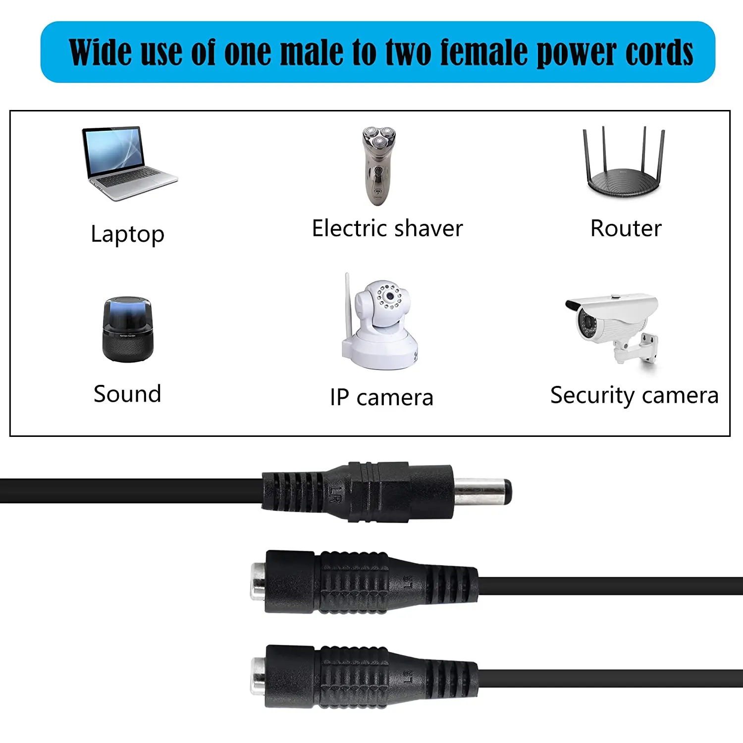 2pack DC Y Splitter Cable 1 Male to 2 Female 5.5mm x 2.1mm DC Power Extension Adapter Cable For CCTV Surveillance Cameras
