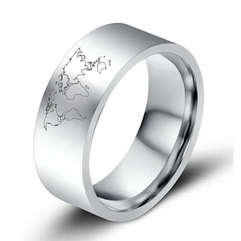 

World Map Silver Gold Black Stainless Steel Punk Women Ring Customize Rock Men Ring Map Biker Accessories Dropshipping