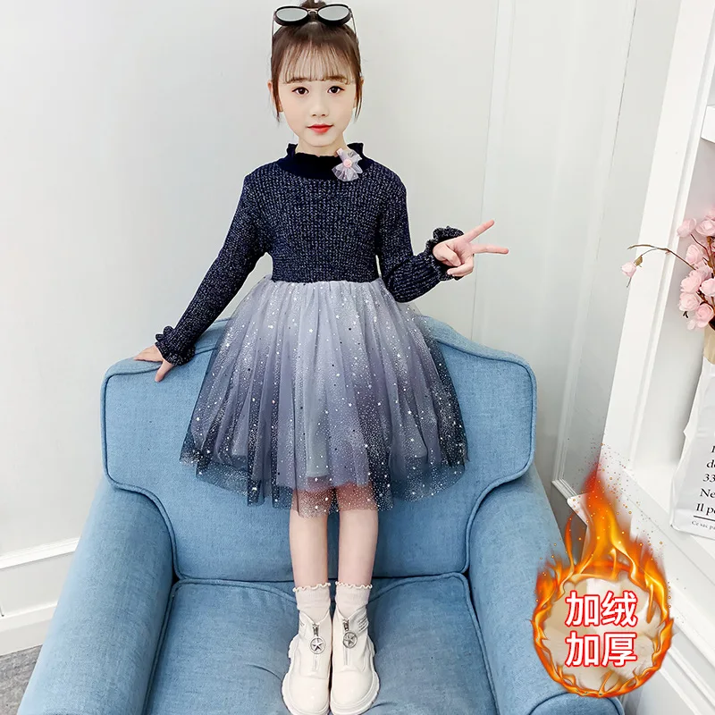 Платье с длинными рукавами для девочек, костюм принцессы, бальное платье, зимняя одежда для детей