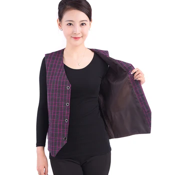 

Middle-aged ladies Short Vest Jacket Spring Autumn Fashion Slim Plaid Sleeveless Women Coat Plus size Casual Waistcoats Tops 4XL