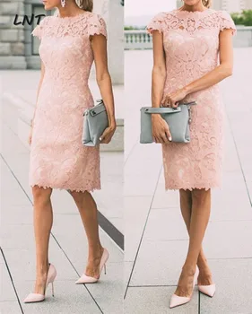 

Cap Sleeves Blush Pink Lace Semi Formal Dress Party Dress