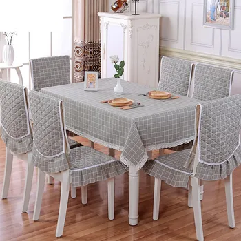 

Modern Style Tablecloth Chair Cushion Cover Household Four Seasons Dining Room Table Cloth Grey Plaid Table Chairs Dust Covers J