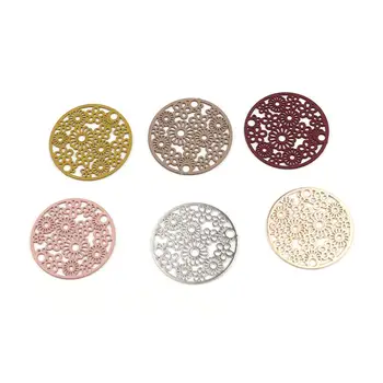 

DoreenBeads Fashion Copper Filigree Stamping Connectors Round Gold Colorful Flower Hollow Pattern DIY Charms 20mm Dia., 10 PCs