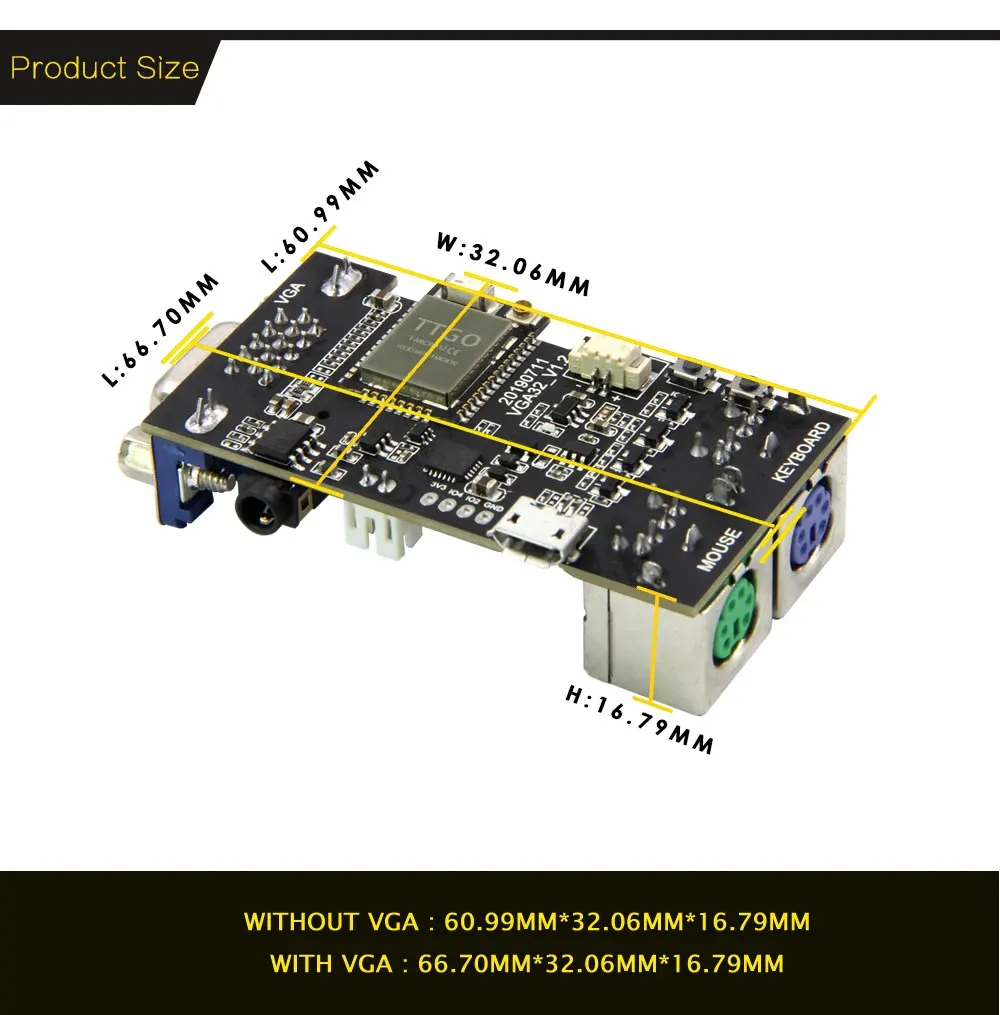 TTGO VGA32 V1.1 контроллер PS/2 мышь и клавиатура графика контроллера Library игровой двигатель и терминал ANSI/VT для ESP32