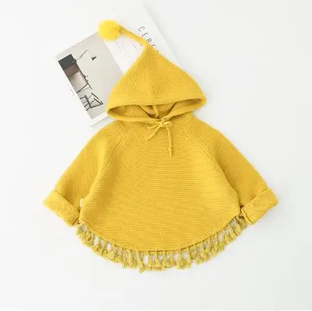yellow Куртка для маленьких девочек осенний свитер для девочек Детская рубашка с капюшоном и длинными рукавами и манжетами «летучая мышь» Осенняя коллекция года, модное пальто для девочек - Цвет: yellow