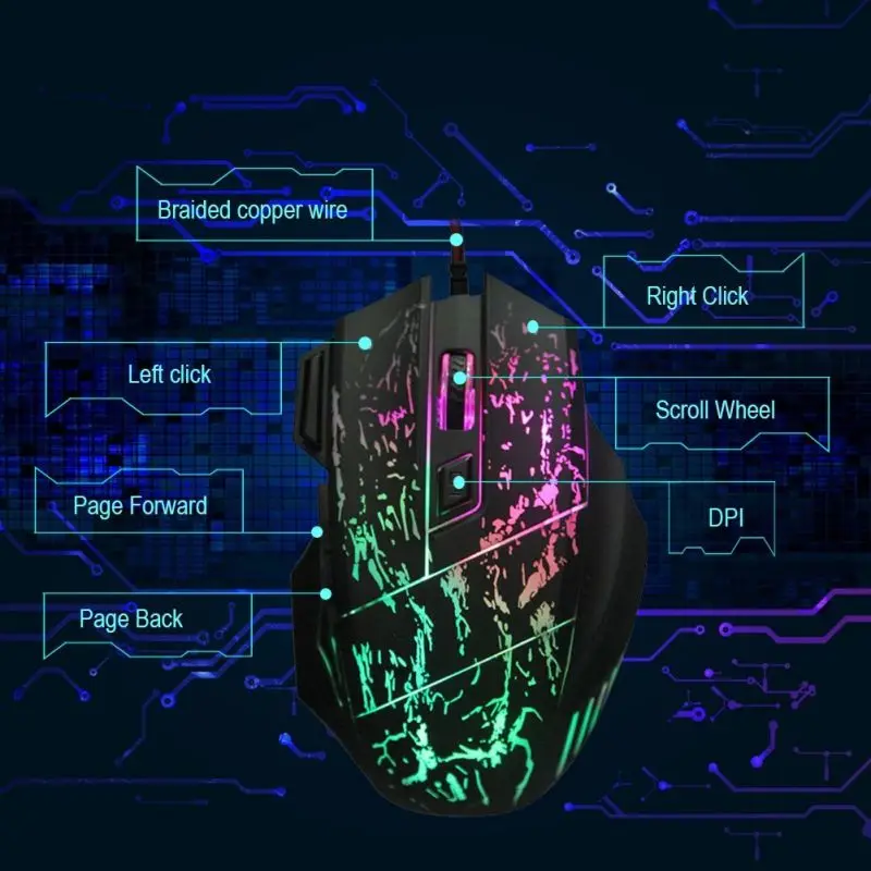 Профессиональная USB Проводная игровая мышь 5500 dpi Регулируемая оптическая компьютерная мышь Мыши с 6 кнопками светодиодный свет мышь для ПК ноутбука