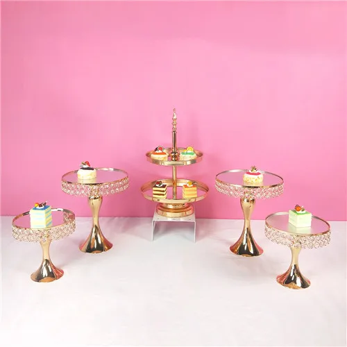 Gold 2tier 3PCS Tobs Золотая Хрустальная подставка для торта набор Золотое зеркало Гальваническое лицо Свадебная вечеринка стол инструменты для украшения десерт конфеты бар - Цвет: Gold 2tier 3PCS