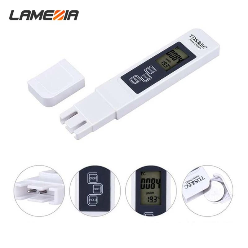

LAMEZIA 0-9990ppm Temperature Conductivity Test Pen PH Meter TDS and for Water Aquarium 15% Hydroponics Digital Tester