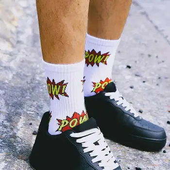 

Fashion Pow Letter Print Socks Men Socks Women Breathable Skateboard Middle Tube Crew Socks