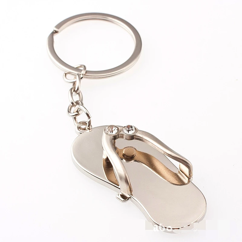 FREE shipping by FEDEX 100pcs/lot New Zinc Alloy Flip-Flops Keychains Metal Slippers Keyrings with Rhinestone | Украшения и