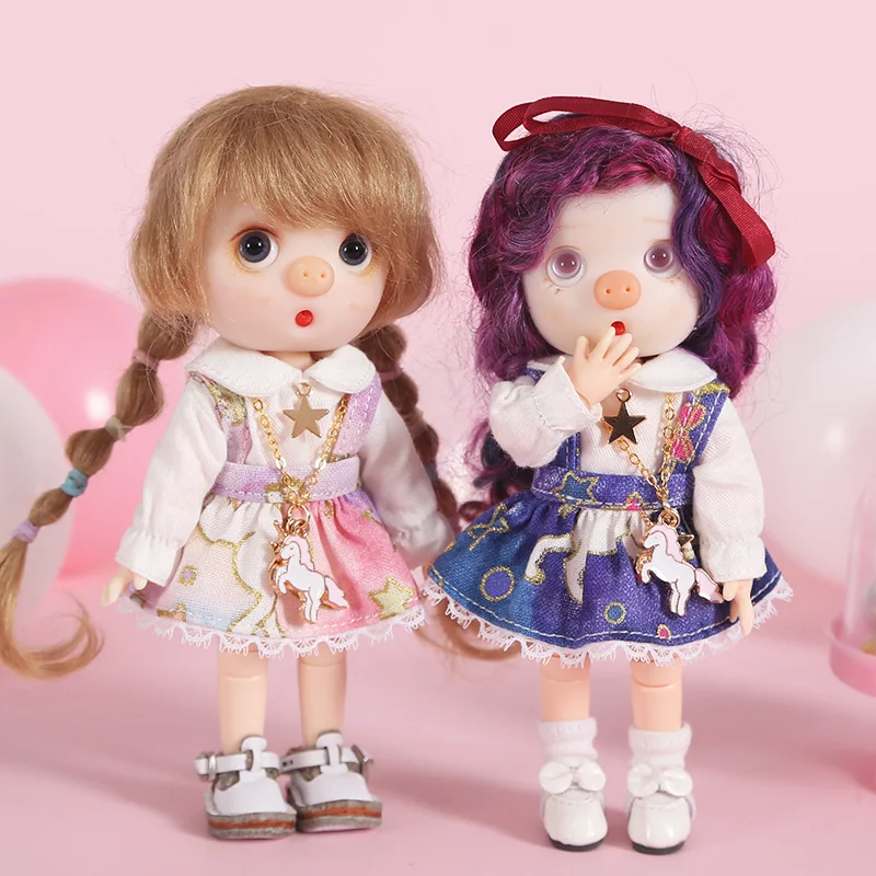 M0038 children handmade toy 1/12 ob11 Doll blyth BJD/SD doll Accessories GSC pink blue color magic horse tops dress 3pcs/set | Игрушки и