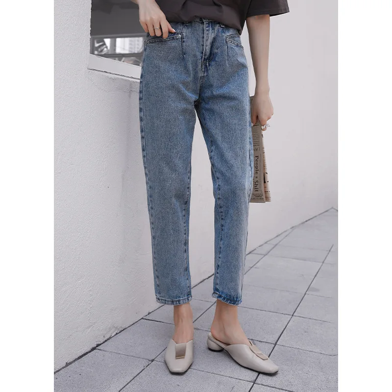 

2020 Summer New Retro Blue Washed High Waist Daddy Jeans Women's Korean-Style Casual Capri-Pants