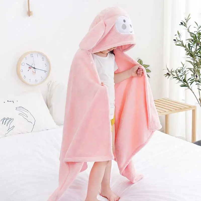 

Cartoon Hooded Coral Velvet Children's Bath Towel Cape Soft Swim Pool Beach Bath Towel Poncho For Children 3-12 Years Old