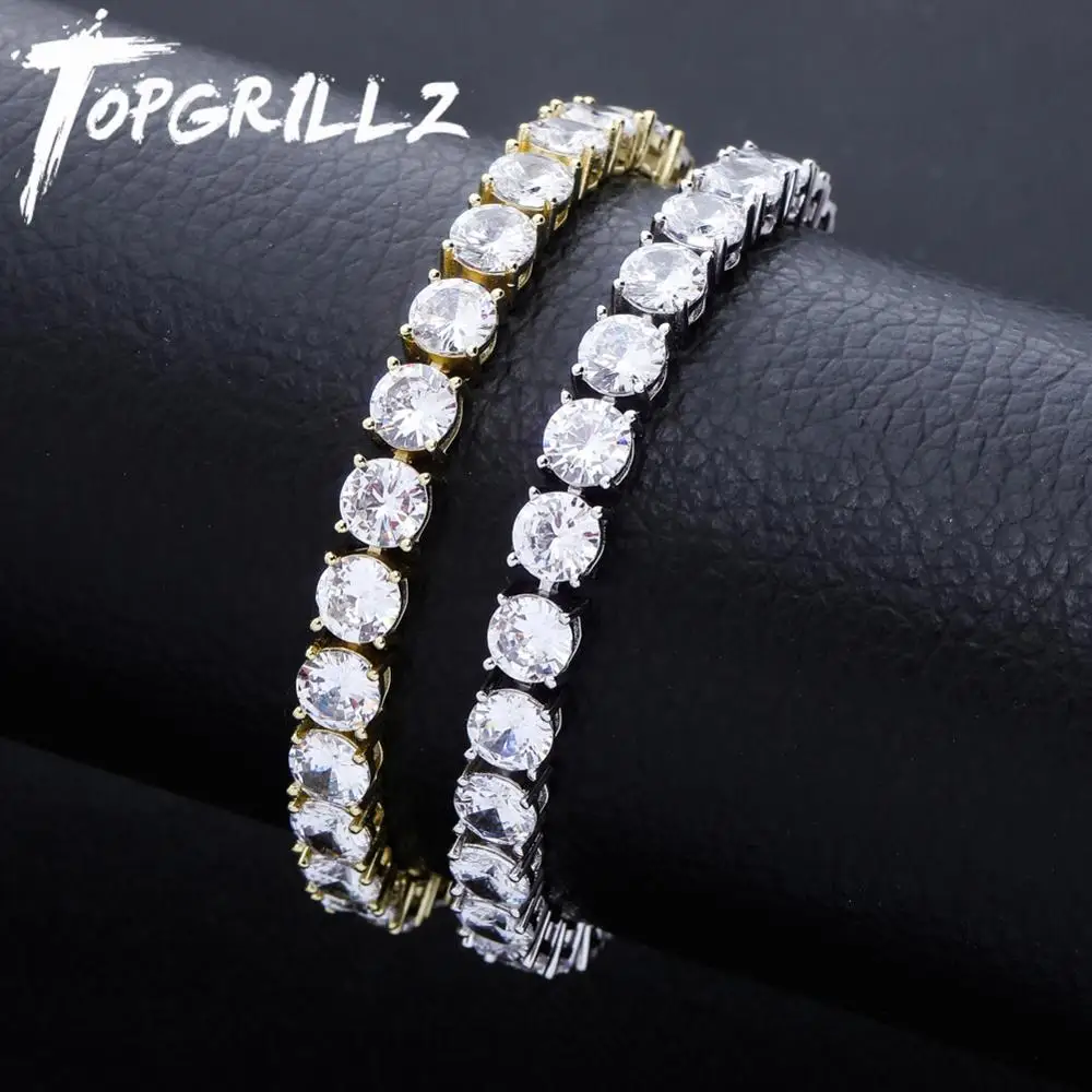 TOPGRILLZ 3MM-6MM Frühling Schnalle Tennis Kette Iced Out Zirkonia 1 Reihe Tennis Kette Armband Männer und Frauen Hip Hop Schmuck