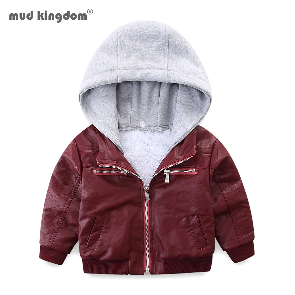 Mudkingdom/кожаная куртка для маленьких мальчиков из искусственной кожи с капюшоном