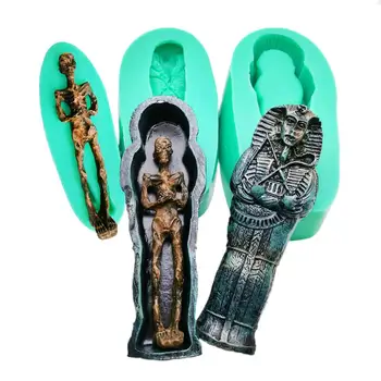 

Halloween Molds Egyptian Mummy Pharaoh Coffin Silicone Mold Fondant Soap Mould for Halloween Party 3PCS/Set