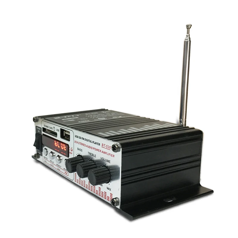 Мини-усилитель мощности для автомобиля 2 канала HIFI аудио усилитель мощности Дисплей Bluetooth стерео автомобильный кинотеатр усилитель с fm-радио USB/TF/AUX