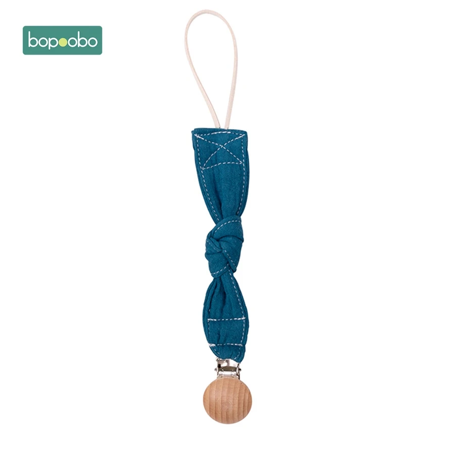 Blue Pacifier Clip Bopoobo 1 шт. деревянный Прорезыватель для зубов с заячьими ушками; деревянные кольца детский нагрудник хлопок Полотенца для самостоятельного изготовления браслетов подвеска уход предметы для новорожденных - Цвет: Blue Pacifier Clip