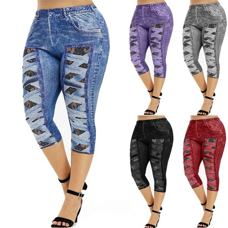 Print Short Legging Women Jeggings Perfect Fit Jeans Leggings High Waist Elastic Capri Leggins Pants Summer False Denim Print Short Legging Women Jeggings Perfect Fit Jeans Leggings High Waist Elastic Capri Leggins Pants Summer False Denim