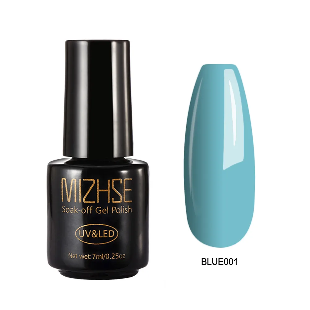 blue001 MIZHSE 7 мл Лак для ногтей великолепный Гель-лак для ногтей Vernis покрытие гель-лаки для ногтей Гель-лак Полупостоянный УФ-основа - Цвет: blue001