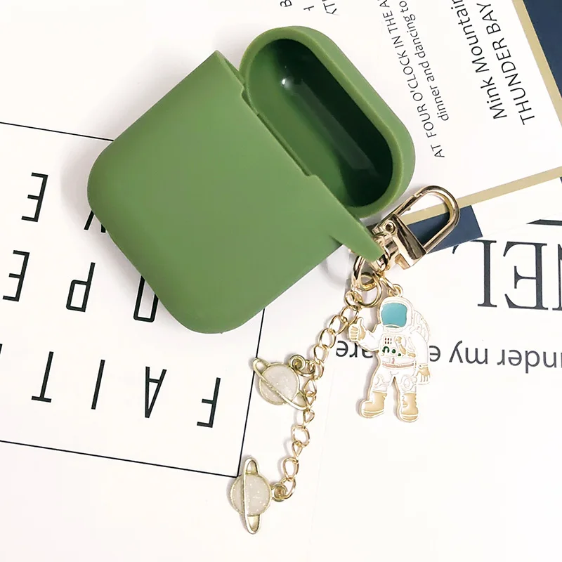 High Qualiy Green Милый космический астронавт, космонавт, брелок для Apple Airpods, чехол, аксессуары, чехол для наушников, силиконовый защитный чехол, коробка, защита от потери - Цвет: High Qualiy Green
