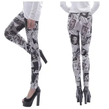 

Women Classic Retro Newspaper Beautiful Lady Female Printed Leggings Casual Ankle Length Elastic Workout Party Slim Pants