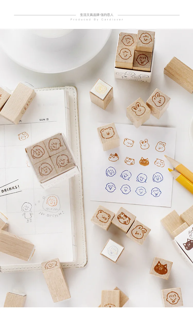 Cute Girl Boy Animal Expression Decoration Stamp Wooden Rubber Stamps for Scrapbooking Stationery DIY Craft Standard Stamp