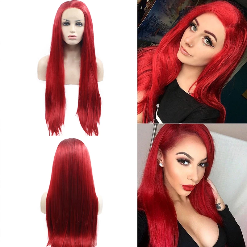 Dark Red Long Straight Synthetic Lace Front Wig Frontal Burgundy 99j Wigs Cosplay Pre Pluck HD Transparent Hair For Black Women