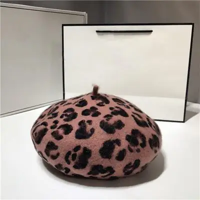 Винтажная леопардовая шапка для художника, Круглый берет, шапка s, Шерстяная Лыжная Шапочка, шапка с черепом, s шапка, зимние шапки для женщин, рождественский подарок