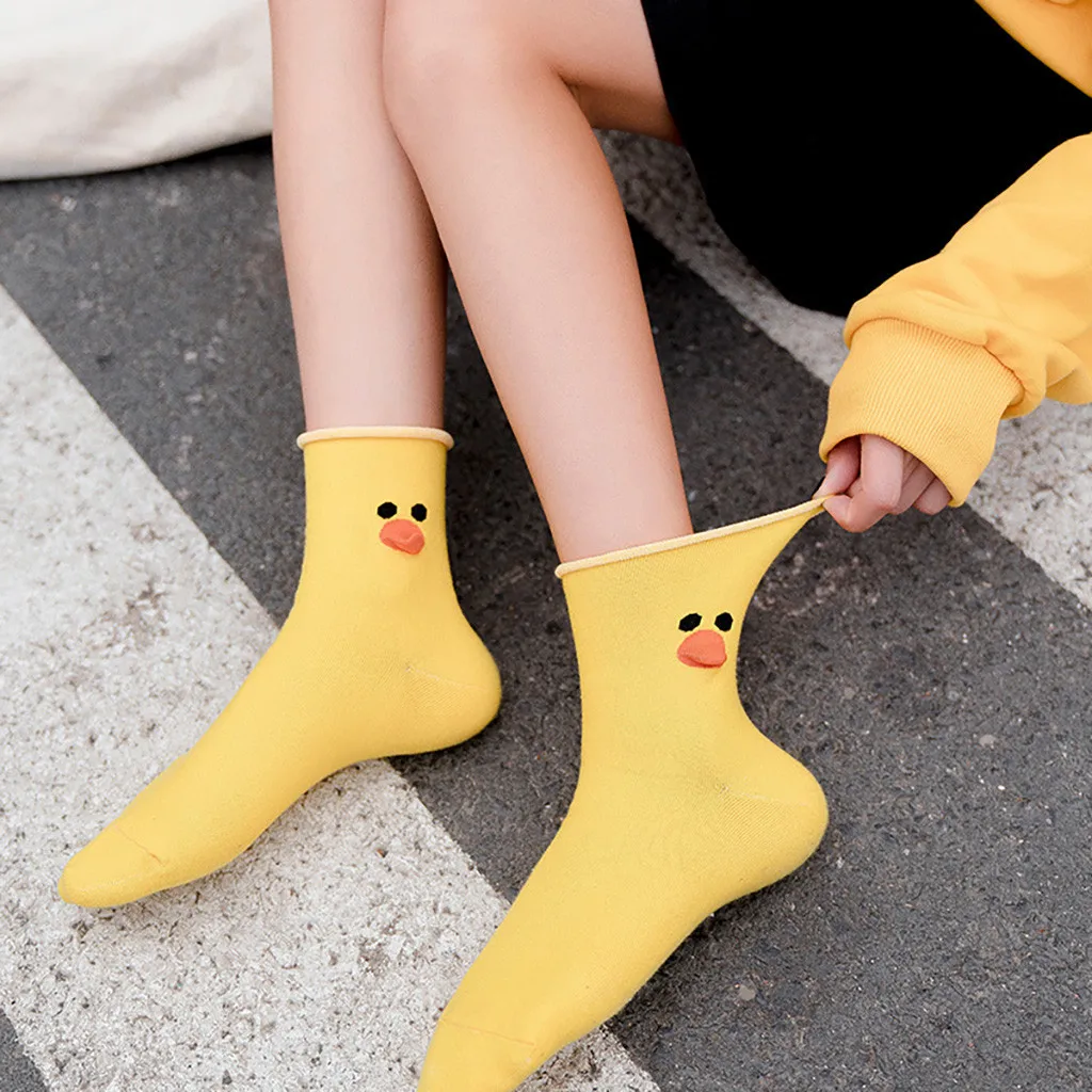 С персонажами из мультфильмов носки с изображением уток Для женщин 3d с животным принтом проката хлопчатобумажные носки теплые, мягкие Для женщин s для девочек с изображением забавных милых носки Calcetines Mujer