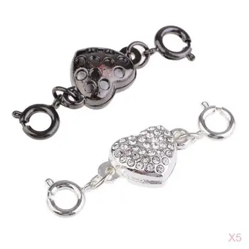 

10pcs Love Heart Shape Jewelry Making Converter Accessory Crystal Cord End Connector DIY Findings Zipper Decors Grey And Black