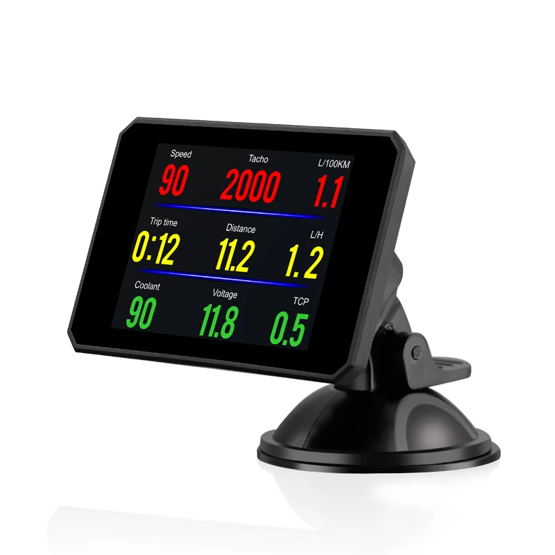 P16 HUD Head Up Display Car Water Temperature Volt Digital Display Fuel Consumption HUD Display Speed Projector OBD Gauge