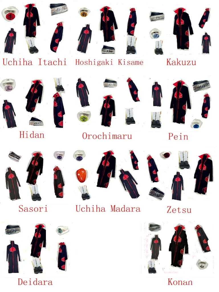 Наруто Akatsuki костюм для косплея Hoshigaki Kisame Deidara Kakuzu комплект униформа |