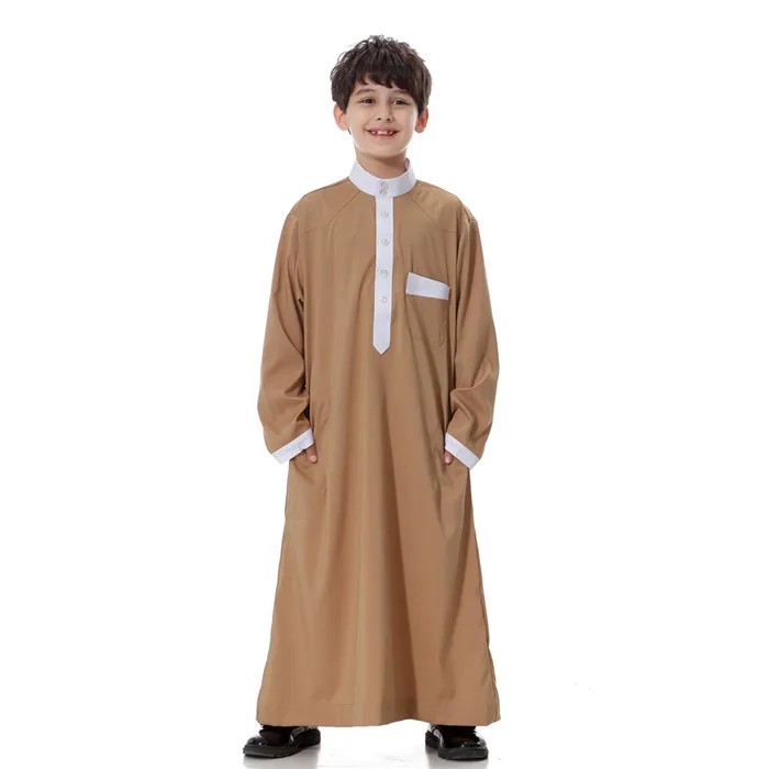 Kurta/Исламская Арабская одежда; детская одежда; abaya thebe; свободный кафтан; арабский детский длинный кафтан; Исламский детский халат с круглым воротником; одежда - Цвет: Camel thobe