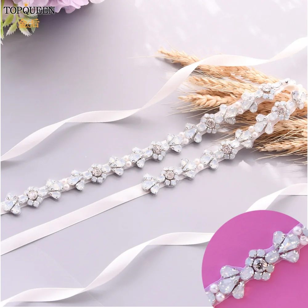

TOPQUEEN S455 Wedding Belt and Sashes Woman Belts with Opal Sash Belt Navy Fast Delivery to Russia Evening Belt Thin Bridal Belt