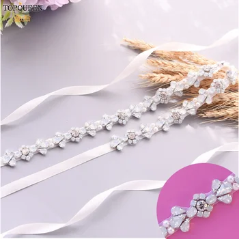 

TOPQUEEN Wedding Belt and Sashes Woman Belts with Opal Sash Belt Navy Fast Delivery to Russia Evening Belt Thin Bridal Belt S455