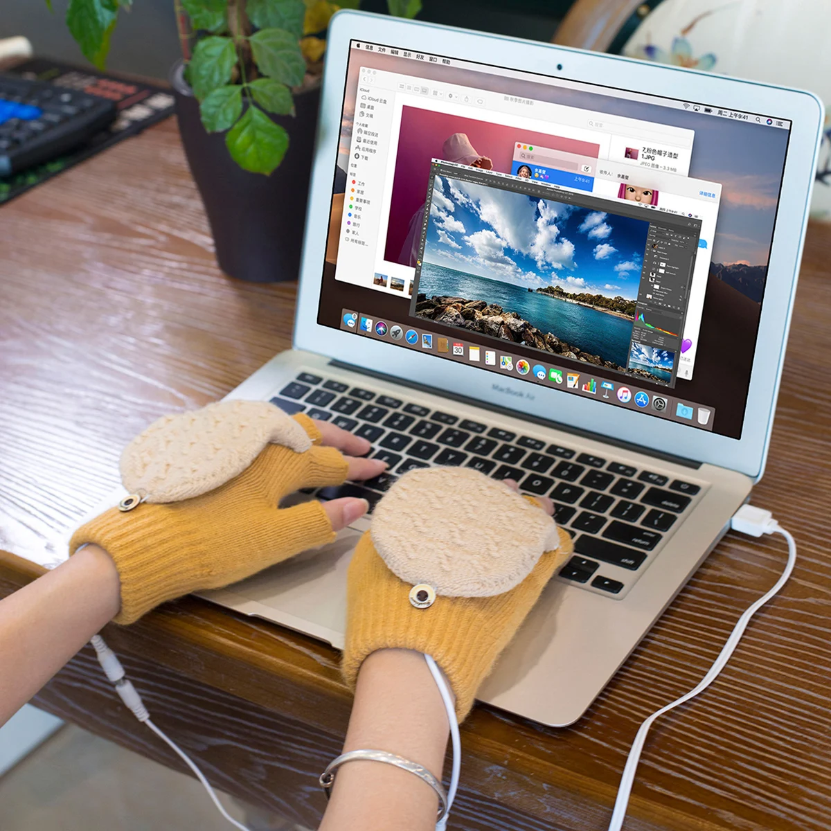 Тактические перчатки для ноутбука, для женщин и мужчин, USB, с подогревом, варежки, полный и половина пальца, зимний теплый вязаный, перчатки