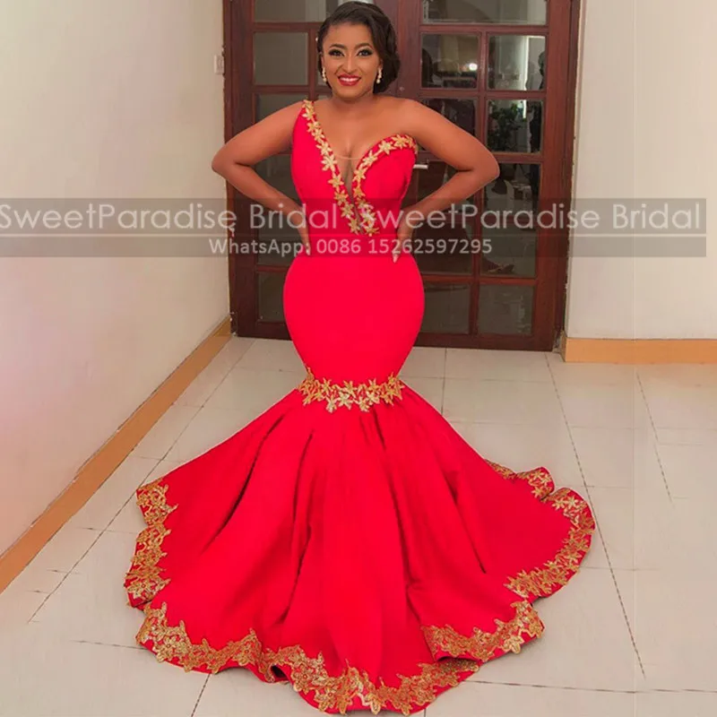 Великолепные вечерние платья с золотой аппликацией 2021 Красное Атласное Платье