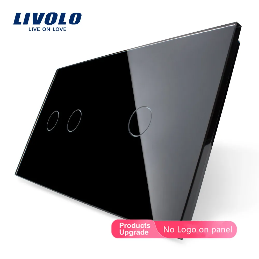 Black-No logo Livolo Luxury4 цвета жемчужное стекло, 151 мм* 80 мм, стандарт ЕС, двойная стеклянная панель VL-C7-C2/C1-11, только панель, без логотипа - Цвет: Black-No logo