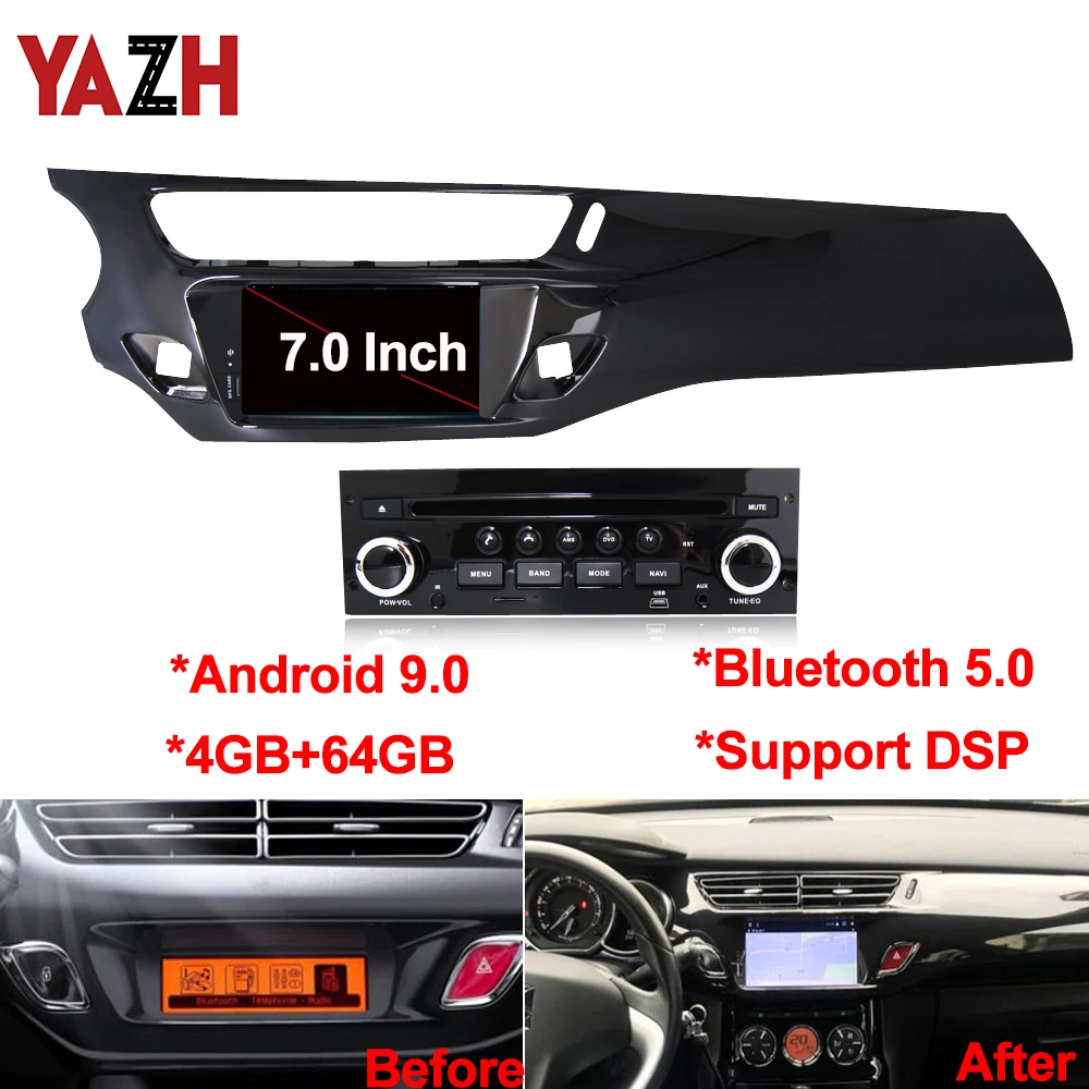 Автомобильная Мультимедийная система YAZH Android 9 0 4 + 64 ГБ для Citroen C3 DS3 2010 2012 2011 2013 2014