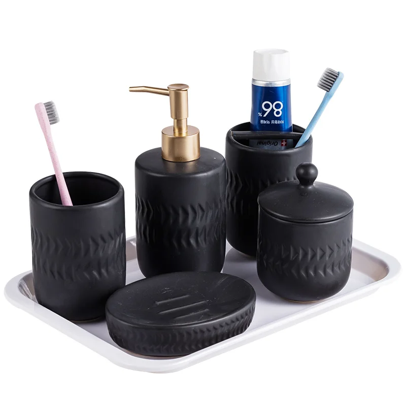 Nordic black ceramic bathroom accessories Washing set hotel Household soap dispenser Toothbrush holder soap dish mx6171609