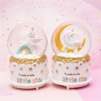 

Children toy birthday Christmas gift Moon Unicorn Lovers snow Crystal Ball toy snow light Music