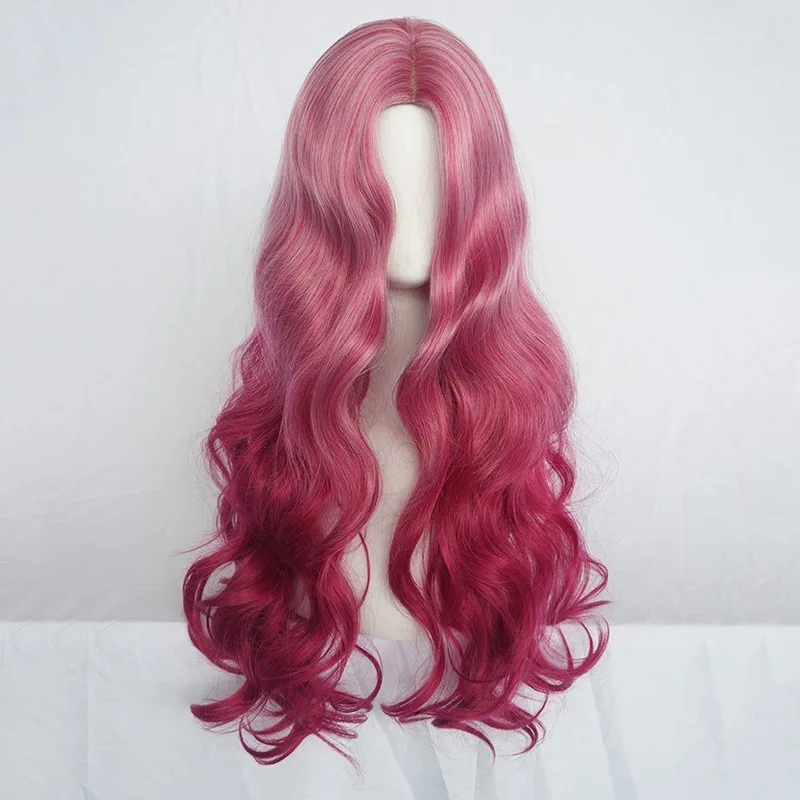

Anime Cosplay Long Mix Pink Womens Wigs with Bangs Heat Resistant Synthetic Kinky Curly Wigs for Women African American